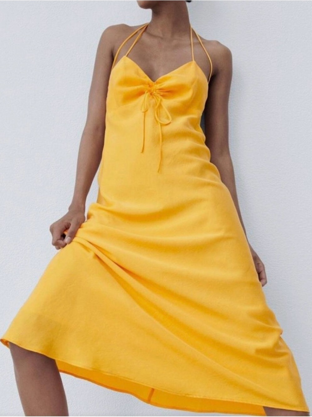 Zara Yellow Spaghetti-Strap midi Dress - Women